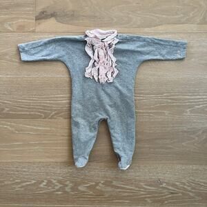Fendi Baby Girl Fleece One Piece Pink White Striped Ruffle Footie 9 Months
